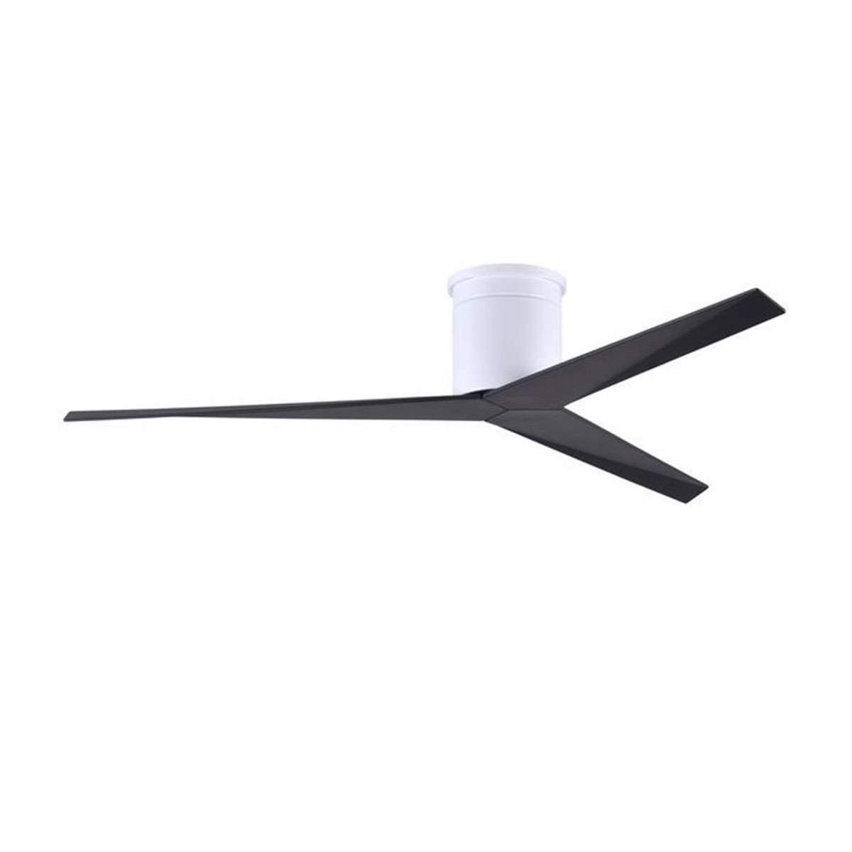 Brasseur d'air consomme entre 20 et 100 W; vue d’un ventilateur de plafond avec une pale noir et socle blanc.