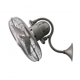 Ventilateur mural silencieux fixé au mur avec hélice métallique et support pliable, prêt à être installé.