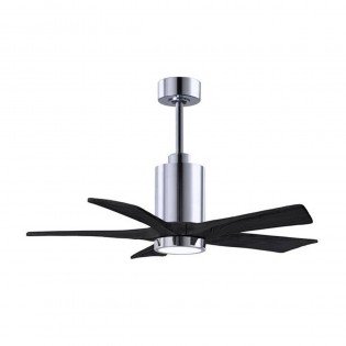 Ventilateur de plafond moderne avec hélices noires et support chromé, destiné à déstratifier l’air ambiant. commentaire dimensionnement inclus: comment dimensionner un destratificateur?