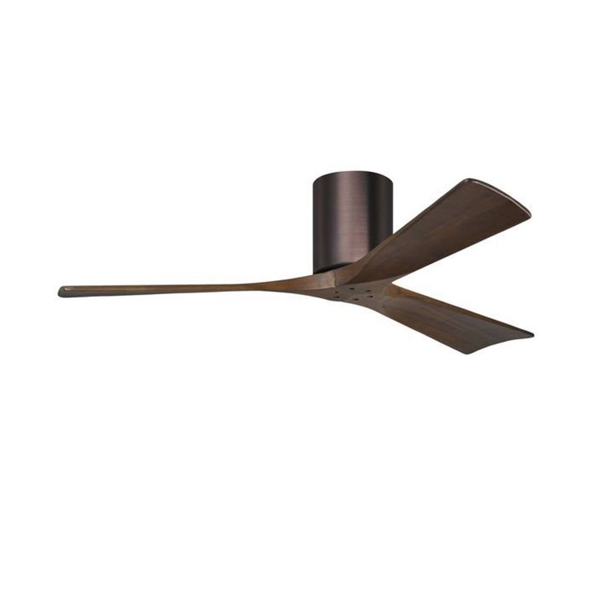 Ventilateur de plafond moderne avec trois pales boisées, motorisé, vue en profil contre fond blanc, prêt à installation., intégré: comment arrêter le bruit d'un ventilateur de plafond