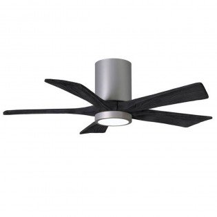 Ventilateur de plafond noir à cinq pales avec support cylindrique métallique, idéal pour améliorer la ventilation de sa maison.